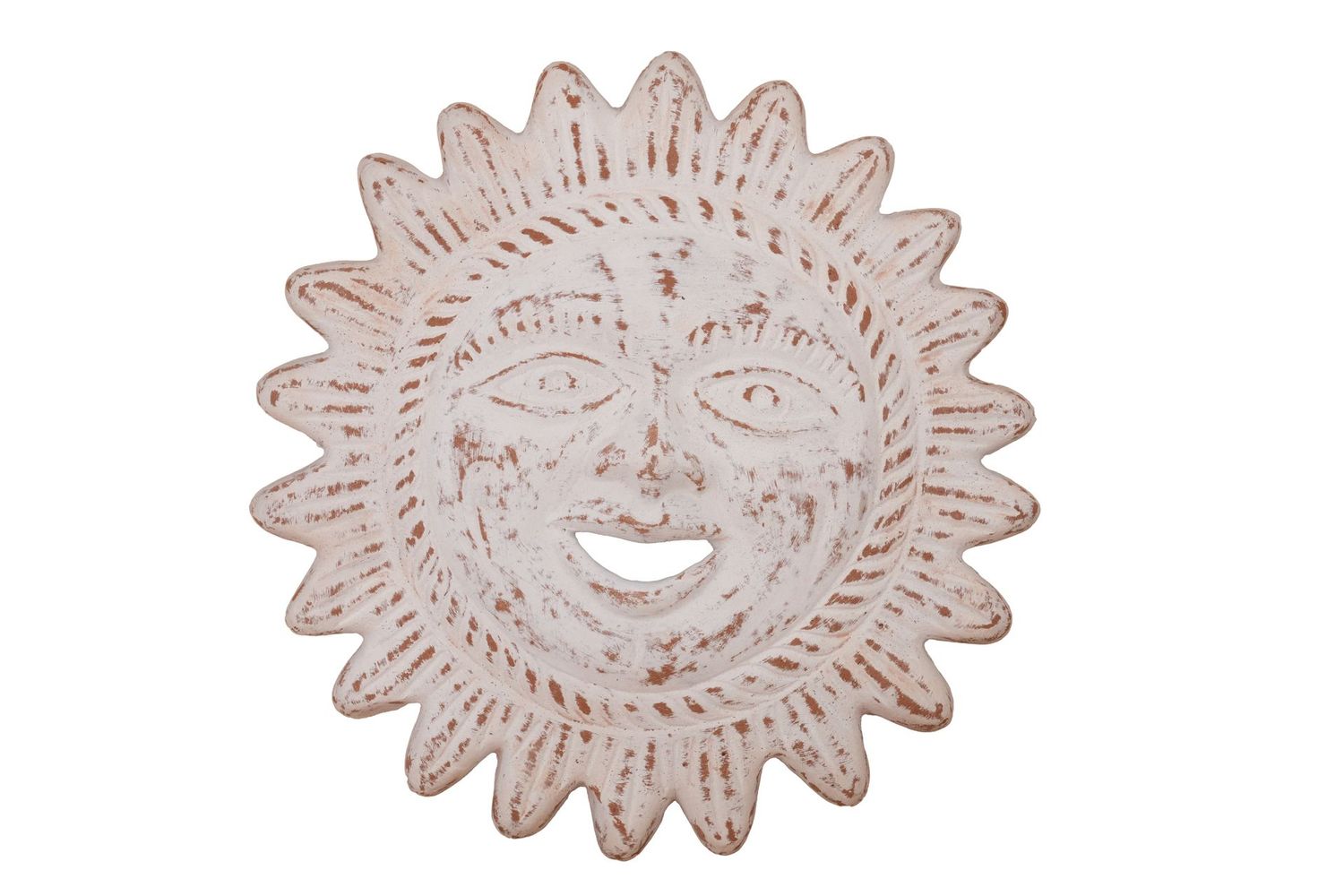 Cheeky Clay Sun-13 in-Hand Painted-Garden Wall Decor-White