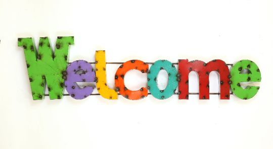 Welcome Colorful Metal Sign-46x12H-Handmade-Wall Decor