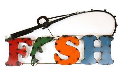 Fish Colorful-Metal Sign-41x20H-Handmade-Wall Decor-Fish