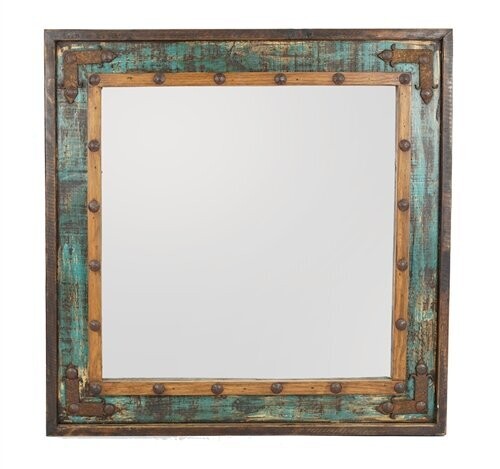 El Paso Rustic-Farmhouse-Accent Mirror-31x31 inches-Vanity Mirror El Paso Rustic-Farmhouse-Accent Mirror-31x31 inches-Vanity Mirror, Colors: Turquoise