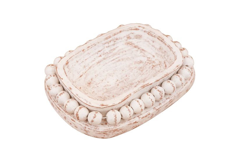 NEW SMALLER SIZE-Ovee Beaded Vessel-Clay Candle Pour-7x9 inches-White