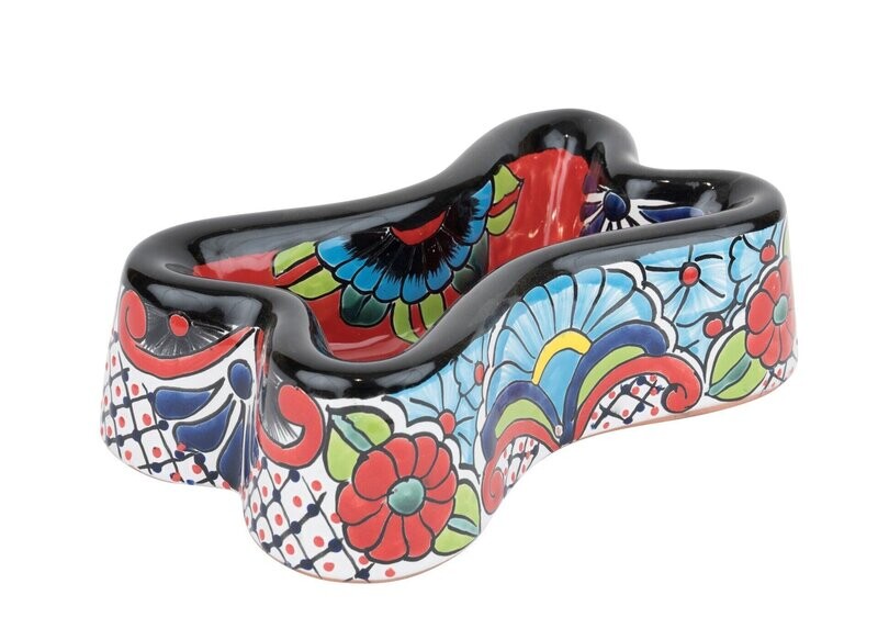 CLEARANCE-Talavera Colorful Ceramic Dog Bone Dish-Hand Painted-12x7x4