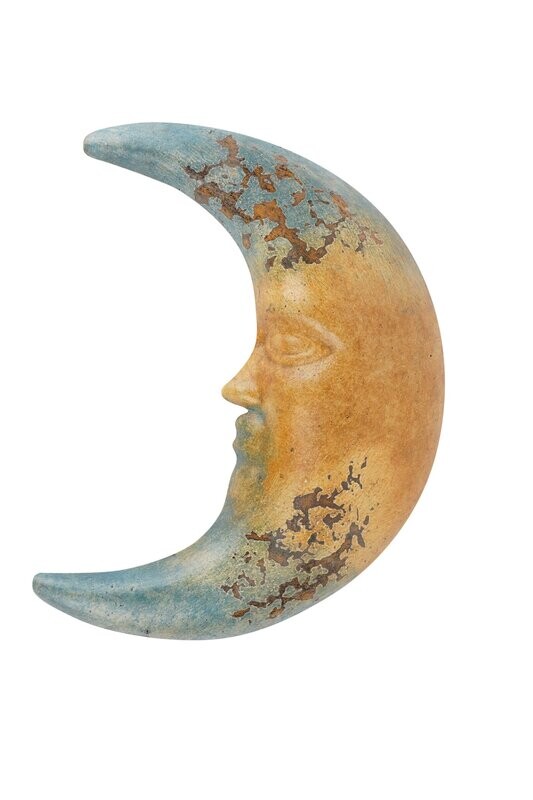 Old World Clay Moon-Hand Painted-Garden-Wall-10x13x2 inches