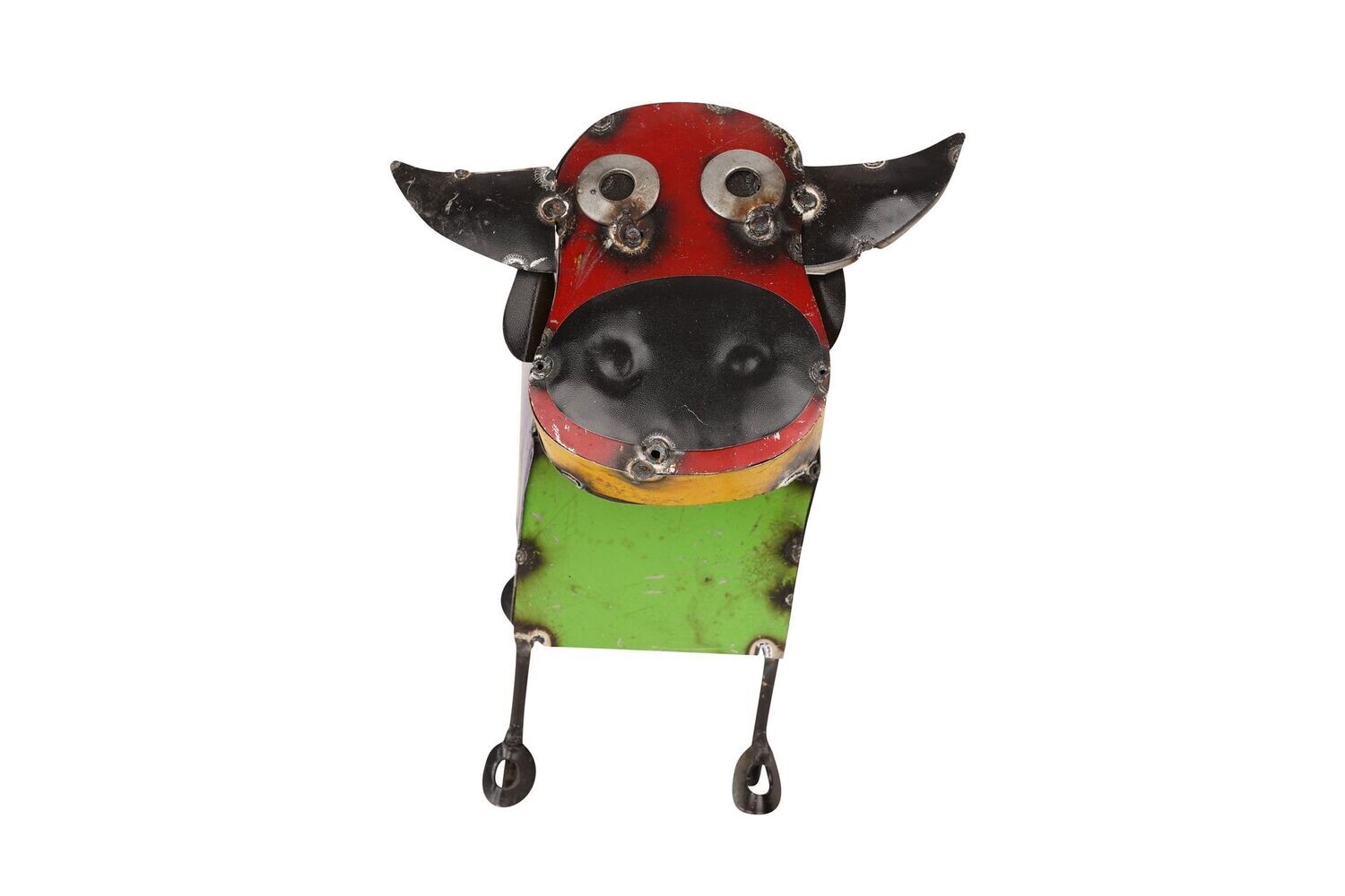 Recycled Colorful Metal Cow-Garden Art-Yard Art-Colorful Cow-Two Sizes Recycled Colorful Metal Cow-Garden Art-Yard Art-Colorful Cow-Two Sizes, SIZE: Mini -7W x 9L x 10H