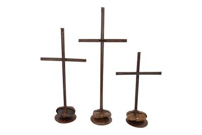 Rock Pedestal Cross Set of 3-Iron-NEW-Handmade-Beautiful Rock Pedestal Cross Set of 3-Iron-NEW-Handmade-Beautiful