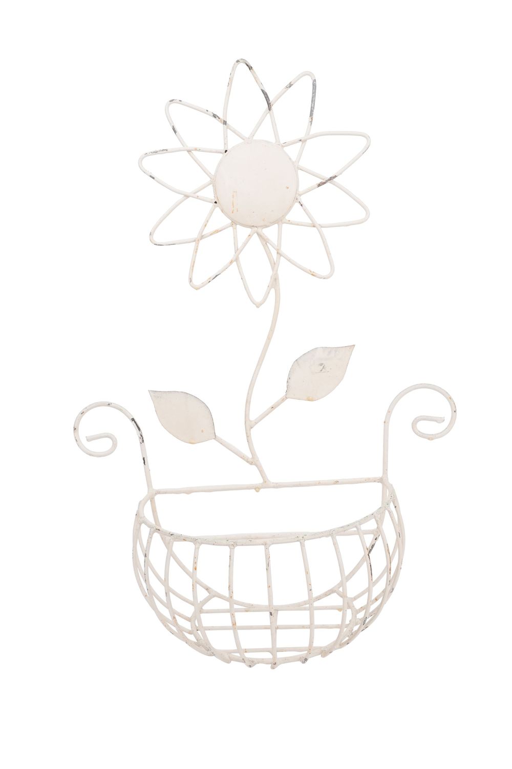 CLEARANCE-Flower Iron  Wall Planter Garden Basket-Handmade-Solid Iron-17W x 24H inches, COLOR: White
