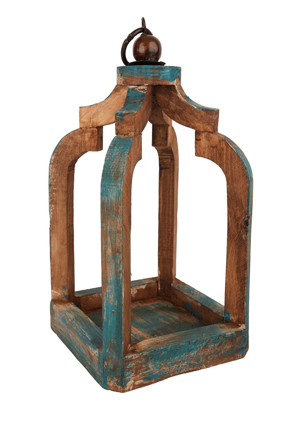 Wynn Farmhouse Lantern-9x18H inches-Rustic Lantern-Turquoise