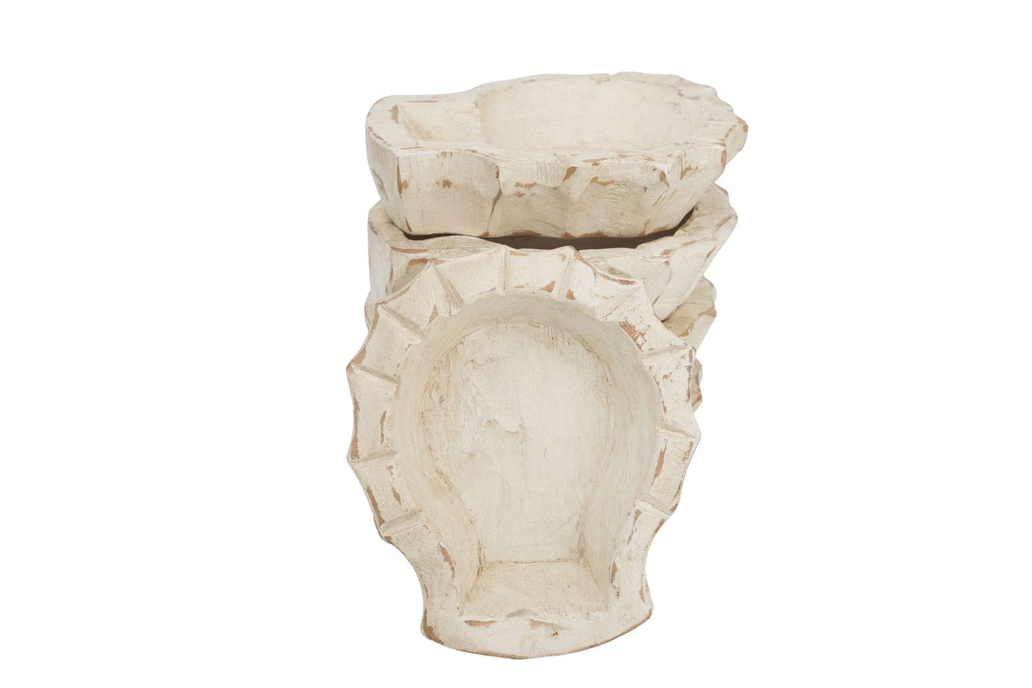 Sea Shell Dough Bowl-6 x 7 x 2 inches-Wood-Handmade-Candle Ready-Carved-4 Colors-NEW, Colors: Antiqued White