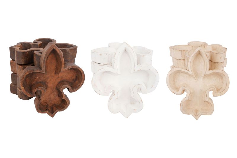 Fleur de Lis Dough Bowl-8 x 9 x 2 inches-Wood-Handmade-Candle Ready-Carved-NEW