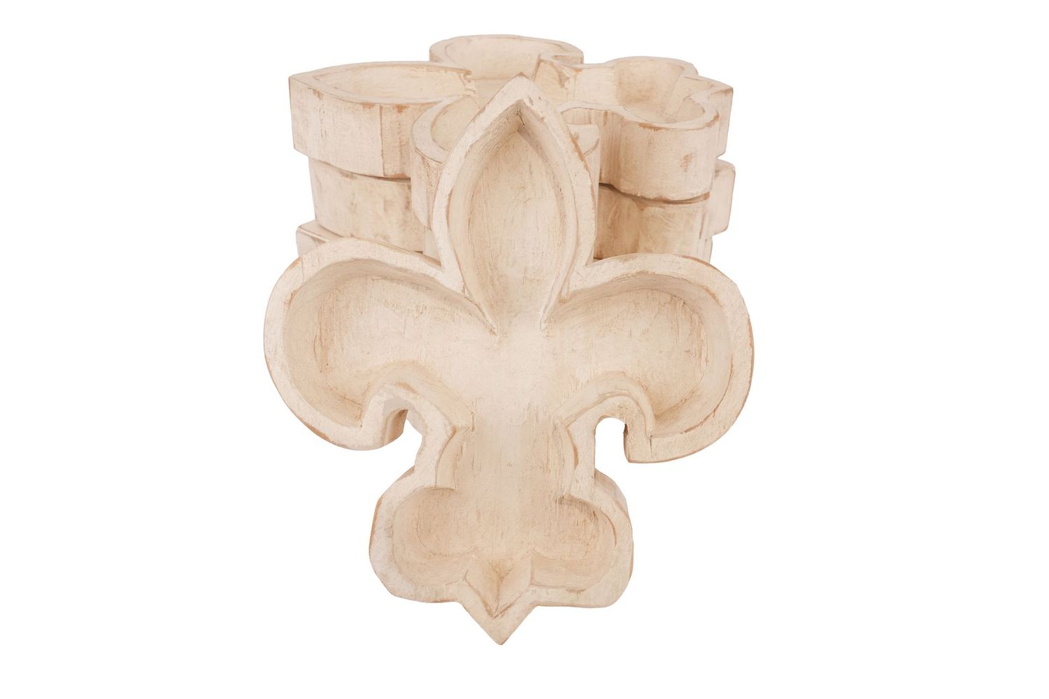 Fleur de Lis Dough Bowl-8 x 9 x 2 inches-Wood-Handmade-Candle Ready-Carved-NEW Fleur de Lis Dough Bowl-8 x 9 x 2 inches-Wood-Handmade-Candle Ready-Carved-NEW, Colors: Antiqued White