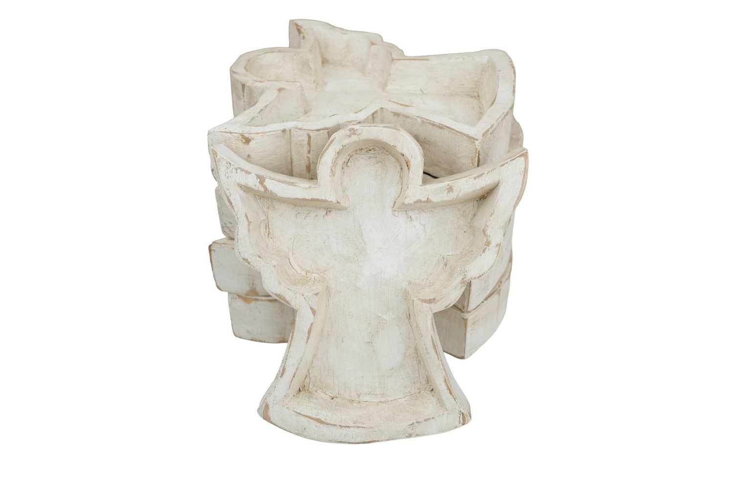 Angel Dough Bowl-8 x 9 x 2 inches-Wood-Handmade-Candle Ready-Carved-Angel Dough Bowl-NEW, Colors: Antiqued White