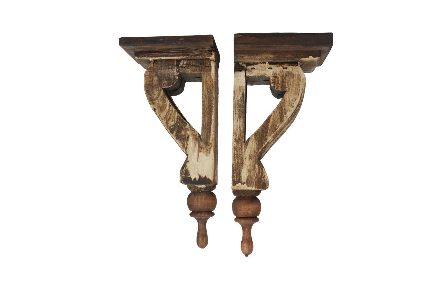 Joliet Farmhouse-Rustic Wood Corbel-Antiqued White-Bookends-5Wx6Dx14H inches