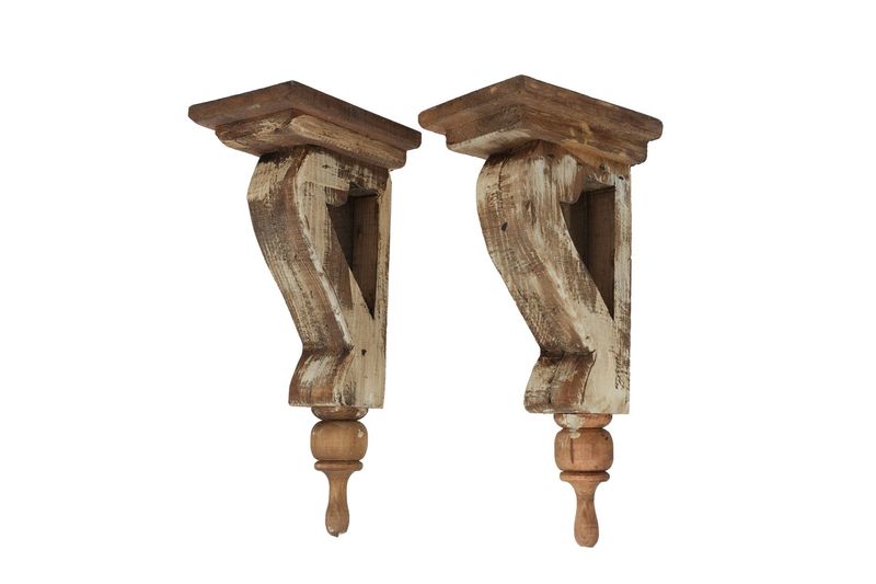 Romeo Farmhouse-Rustic-Wood Corbel-Soft White-Bookends-5Wx6Dx14H inches-Romeo