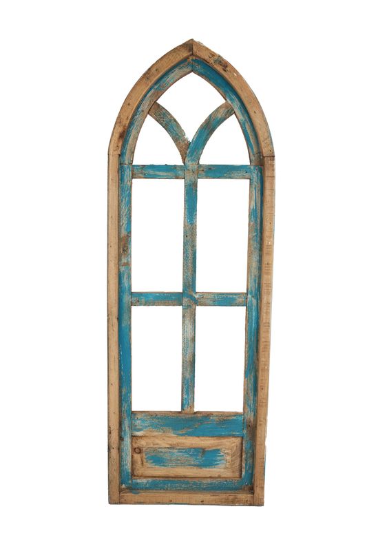 Lockhart Wall Window-Farmhouse-Primitive-12x34 inches-Turquoise-NEW