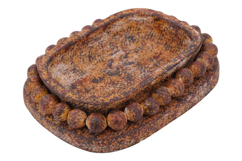 NEW SMALLER SIZE-Ovee Beaded Vessel-Clay Candle Pour-7x9 inches-Red