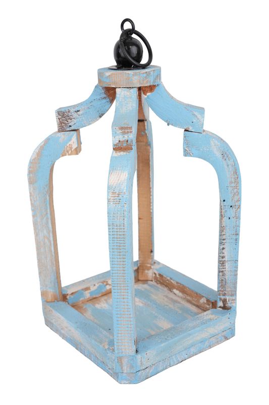 Marina Farmhouse Lantern-9x18H inches-Rustic Lantern-Light Blue