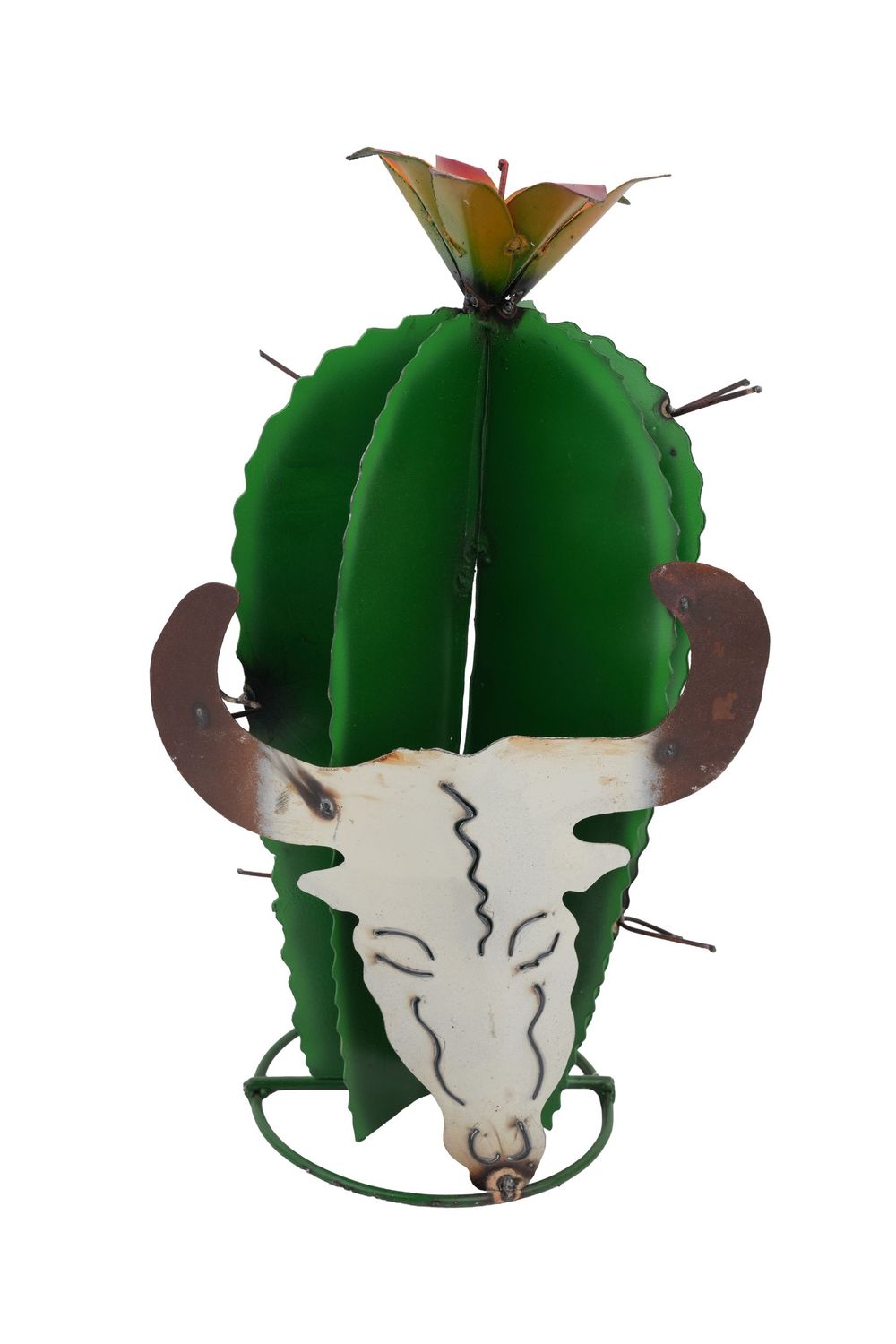 Cotula Metal Cactus With Skull-Western-Garden-9x16-NEW, Colors: Green