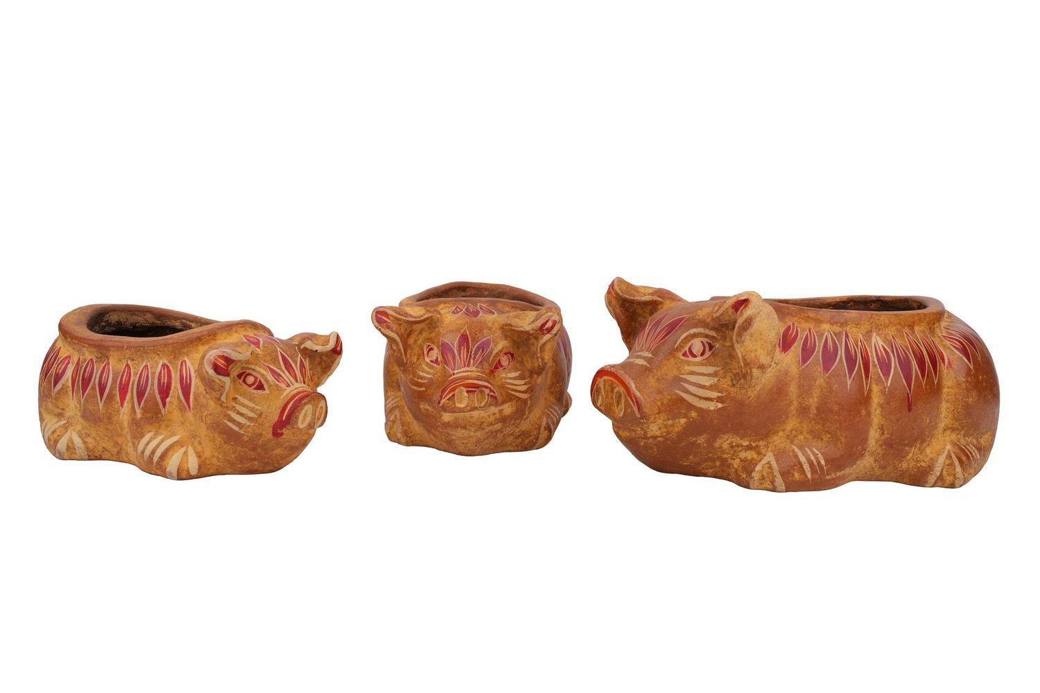 Dilley Clay Pig Planter-Hand Painted-Garden-Patio-Yard Art-3 Sizes