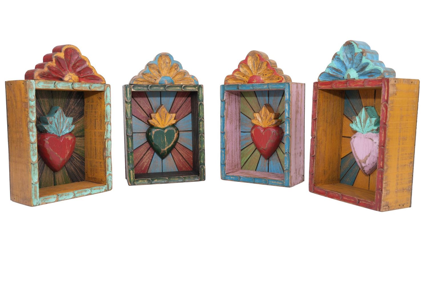 Hand Carved Folk Art Wall Heart Nicho-5.5Wx9.5H-Assorted Colors-NEW