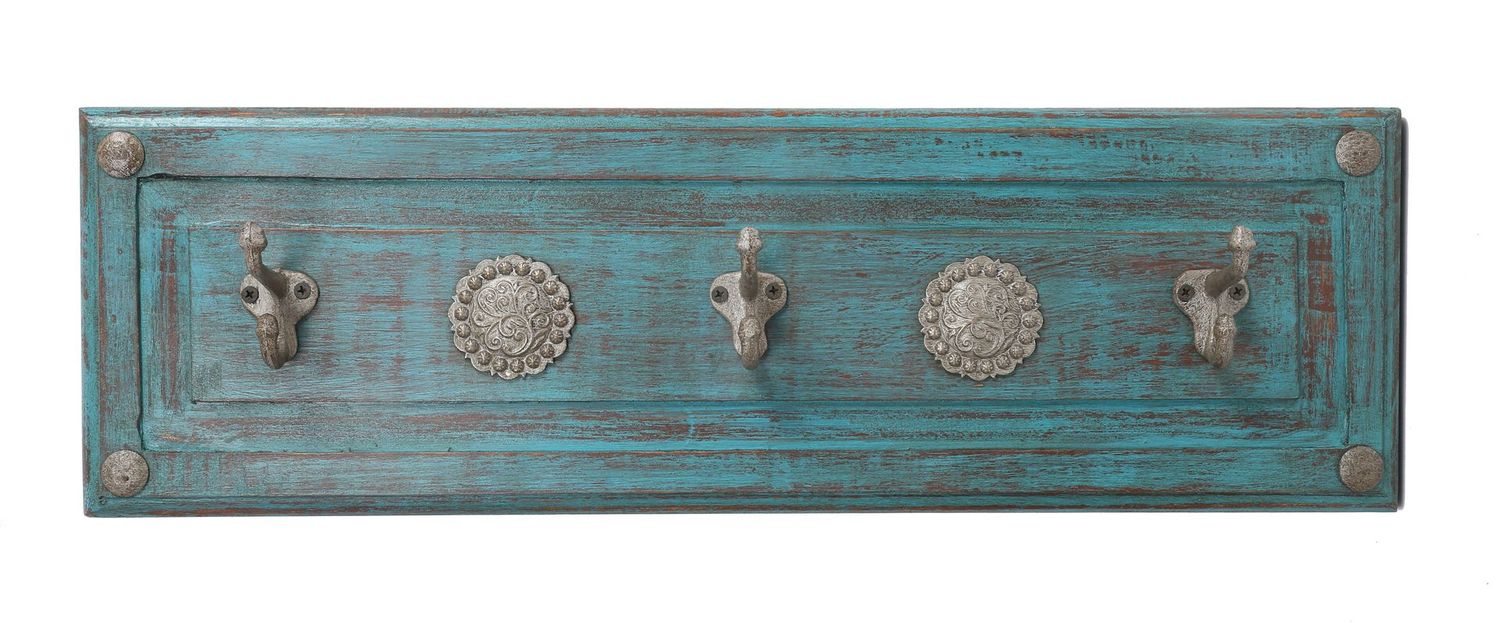 Silver Trails Hat Rack-Coat Rack-26Wx5Dx8H-Western-Turquoise Silver Conchos-Iron Medallions-NEW
