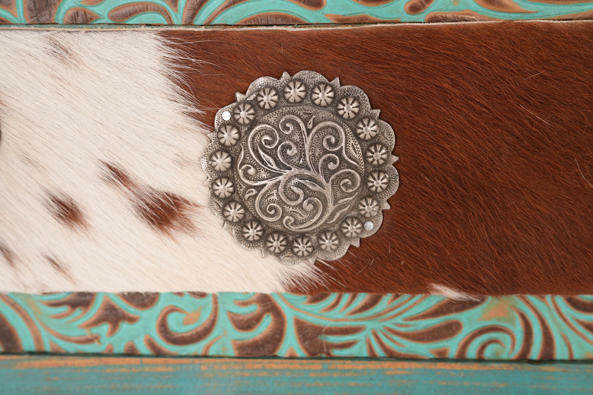 Ranch Cowhide Medallion Hat Rack-26x4x8H inches-Tooled Leather-Coat Rack-WF#106