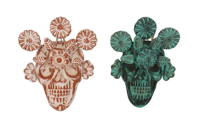 Day of the Dead Clay Wall Skull-Handmade-9x13H inches-NEW