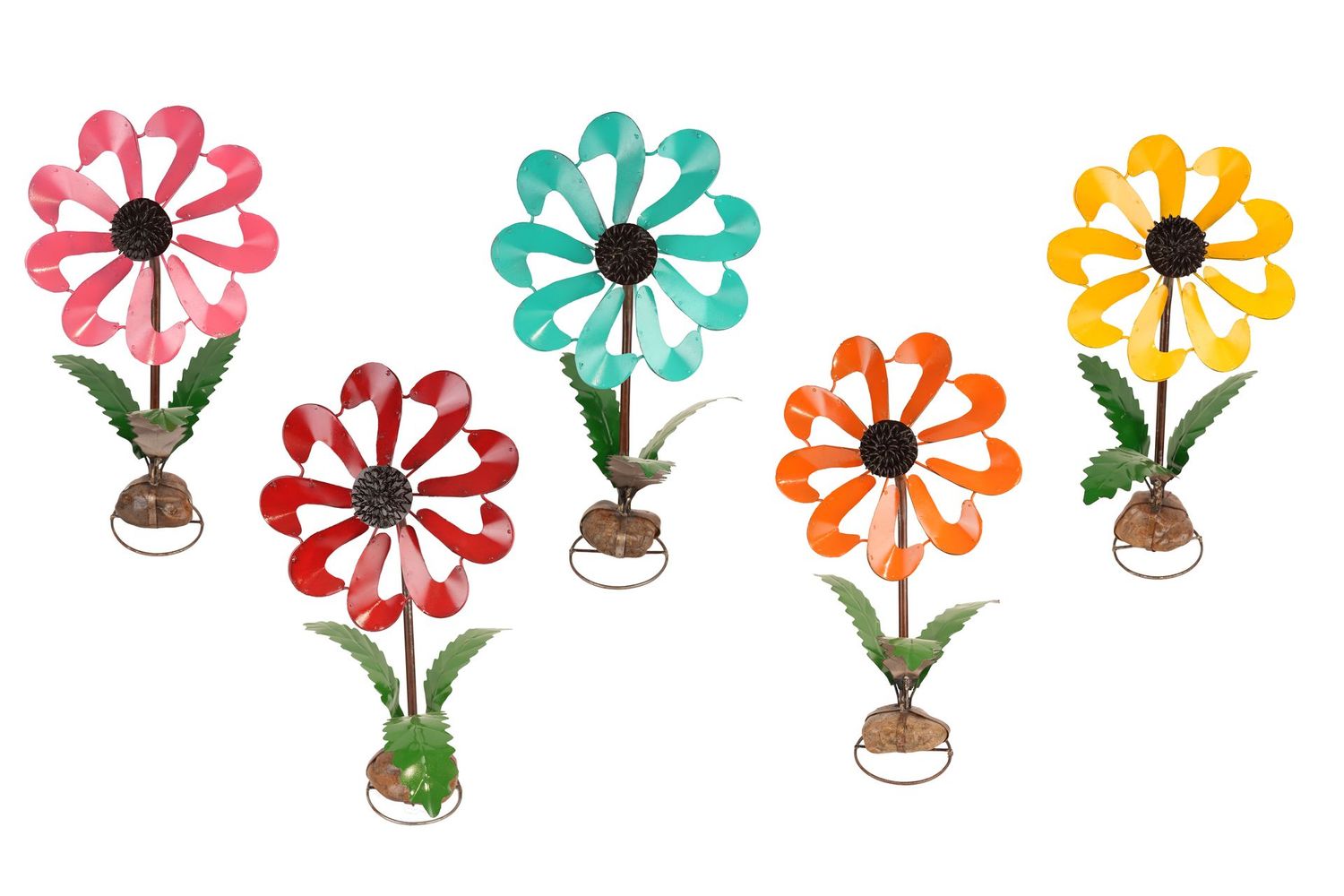 Sunflower Blossom Wind Spinner on Rock-Metal-Garden-13x26 inches-5 Colors Sunflower Blossom Wind Spinner on Rock-Metal-Garden-13x26 inches-5 Colors