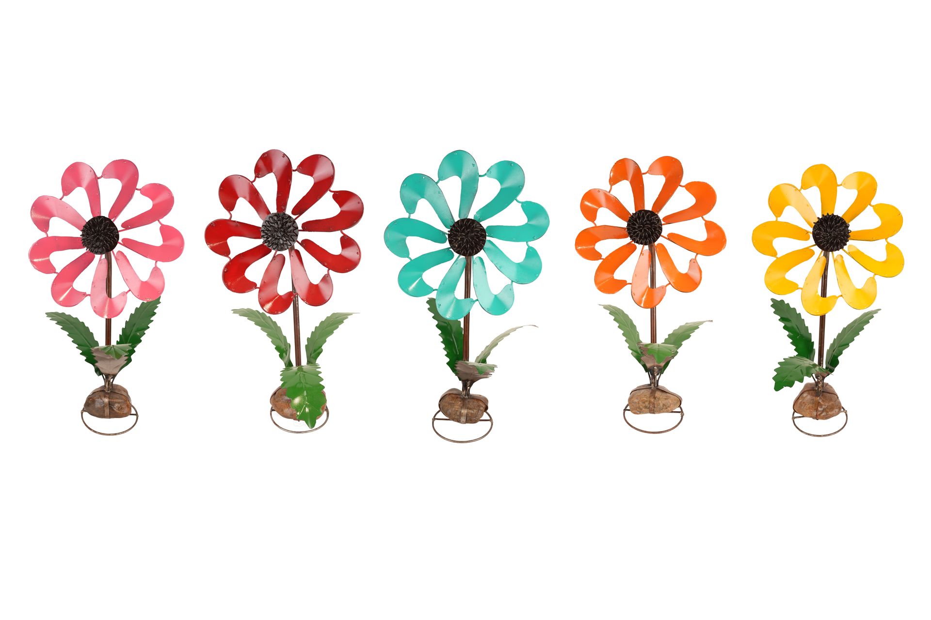 Sunflower Blossom Wind Spinner on Rock-Metal-Garden-13x26 inches-5 Colors