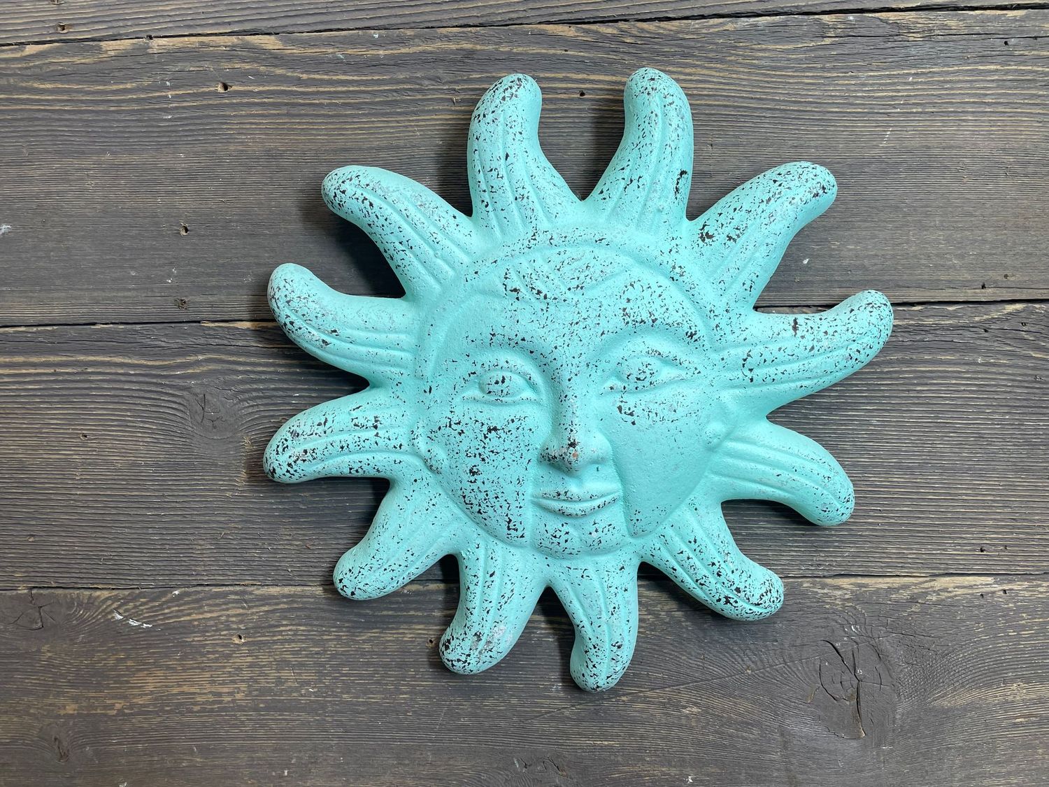 Beachy Clay Sun-12 inch-Farmhouse-Hand Painted-Garden Decor-Mint Mist Beachy Clay Sun-12 inch-Farmhouse-Hand Painted-Garden Decor-Mint Mist