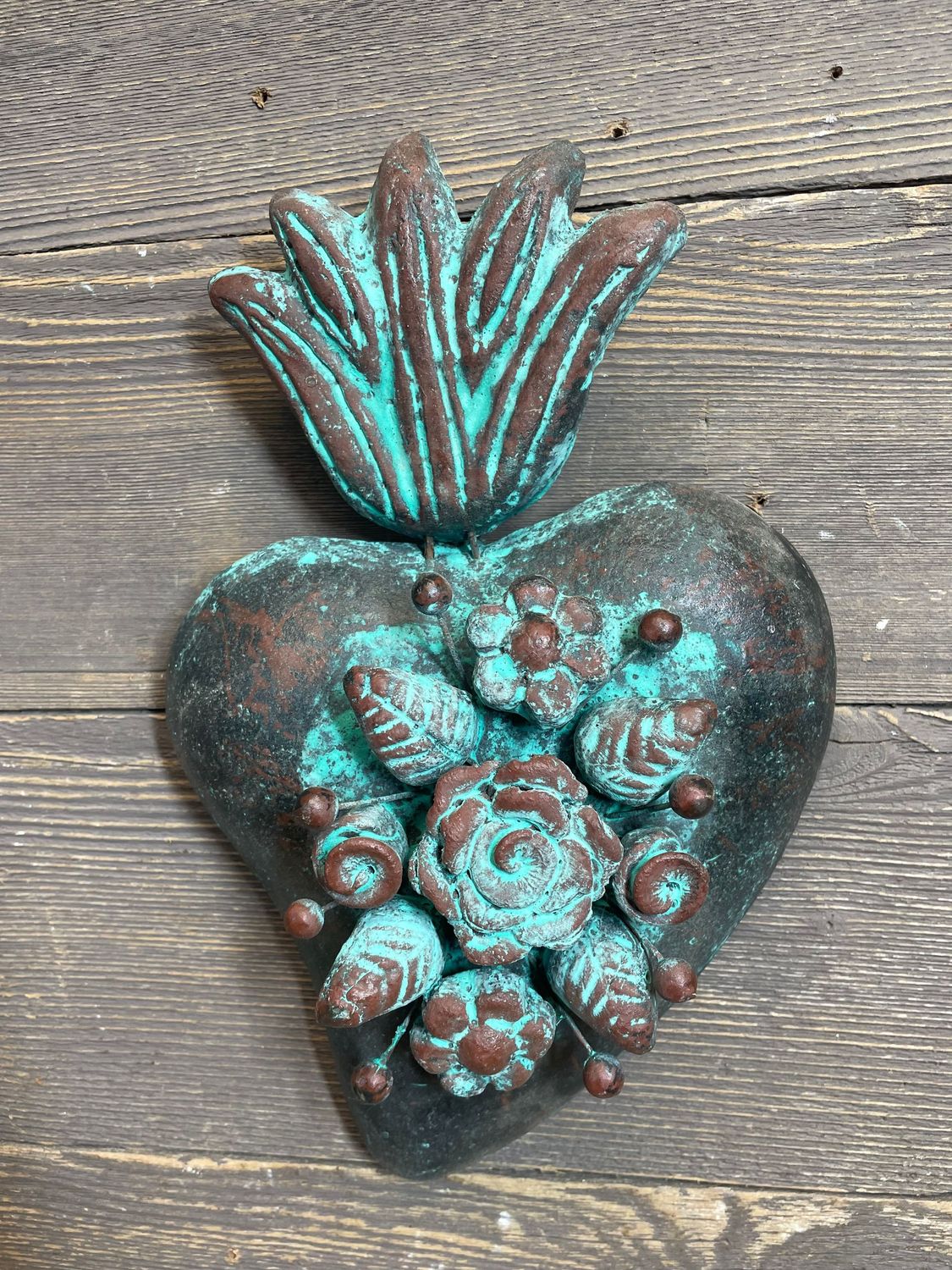 Esperanza Clay Sacred Heart-Wall-7x11 inches-Turquoise-NEW
