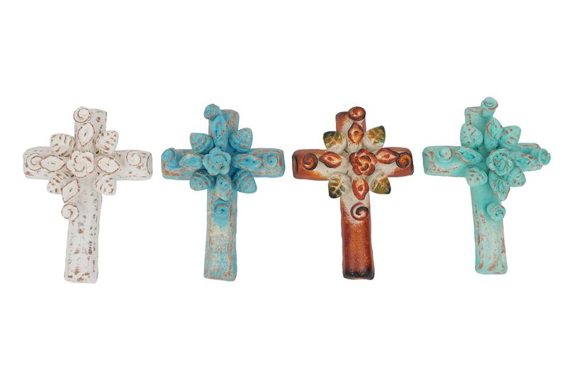 Bali Flower Clay Cross-Wall-6x8-Small-Rustic-4 Colors-NEW