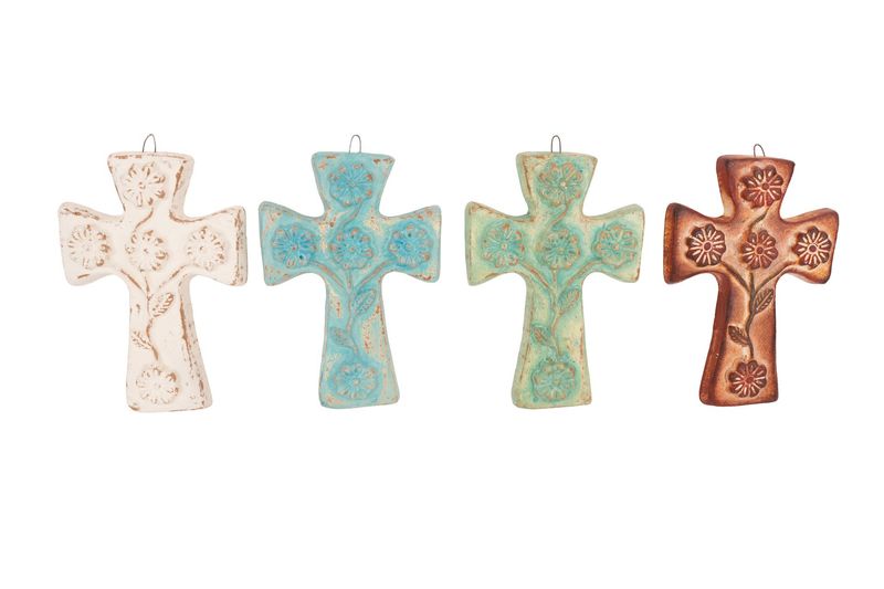 Tago Wall Cross-Handmade-Flower-Clay-8x12 inches-4 Colors
