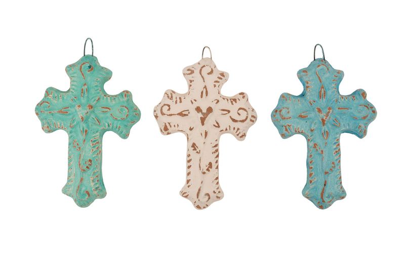 Hugo-Flower Clay Cross-Handmade--Wall-4.5x6.5--3 Colors-NEW