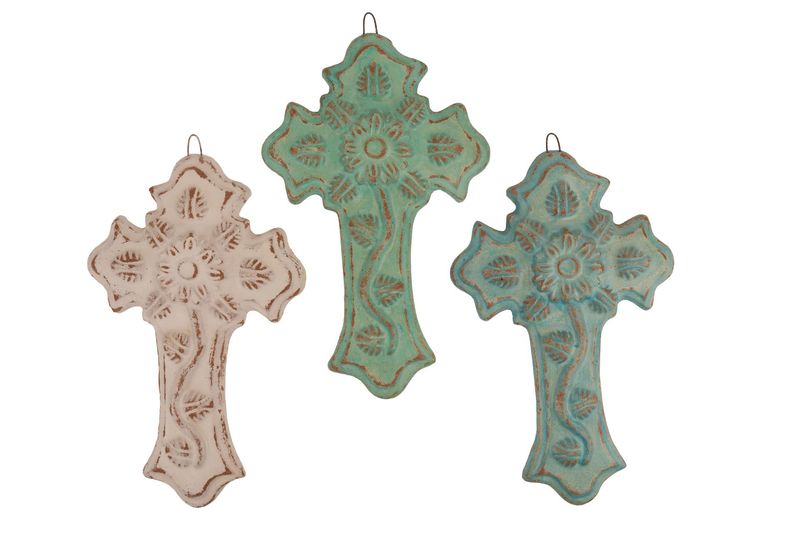 Seby Wall Cross-WH-Handmade-Flower-Clay-7x11 in-Colors-3 Colors-NEW