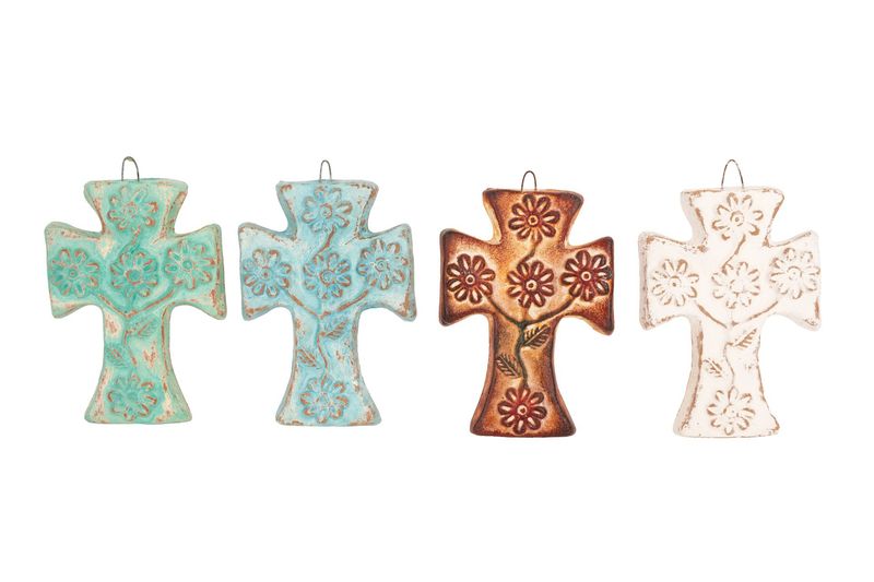 Daisy Flower Clay Cross-Handmade-Wall-5x8 inches-4 Colors