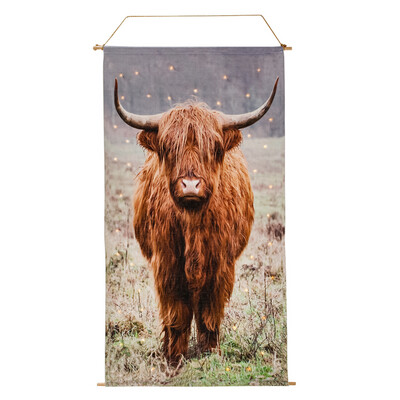 Banner aus Textil Kuh auf der Weide mit LED 60x110cm