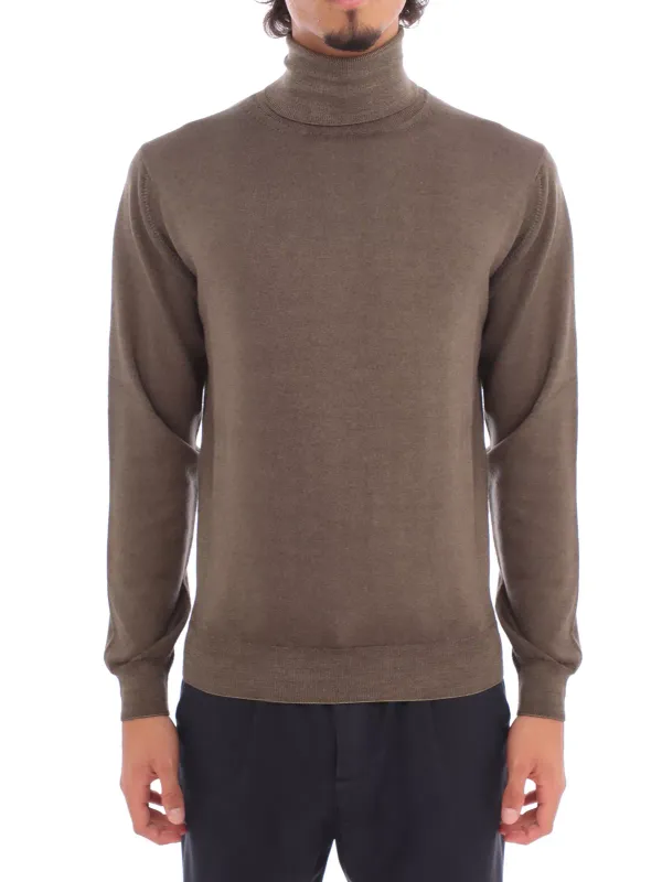 Knitwear: Maglia collo alto lana cashemere color blu et tortora