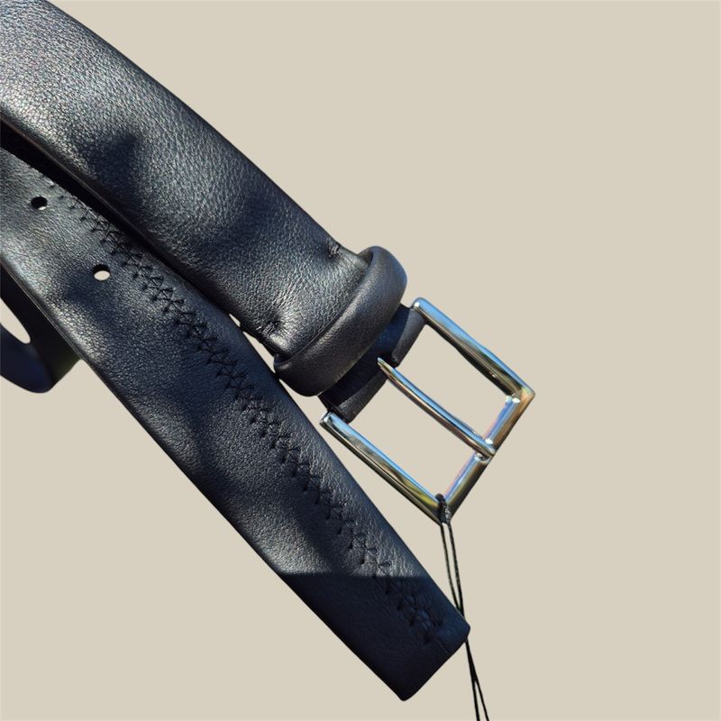 Cintura artigianale in cuoio piper  tubolare col NERO