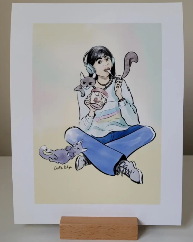 Ice cream, music and cats, Giclee art print