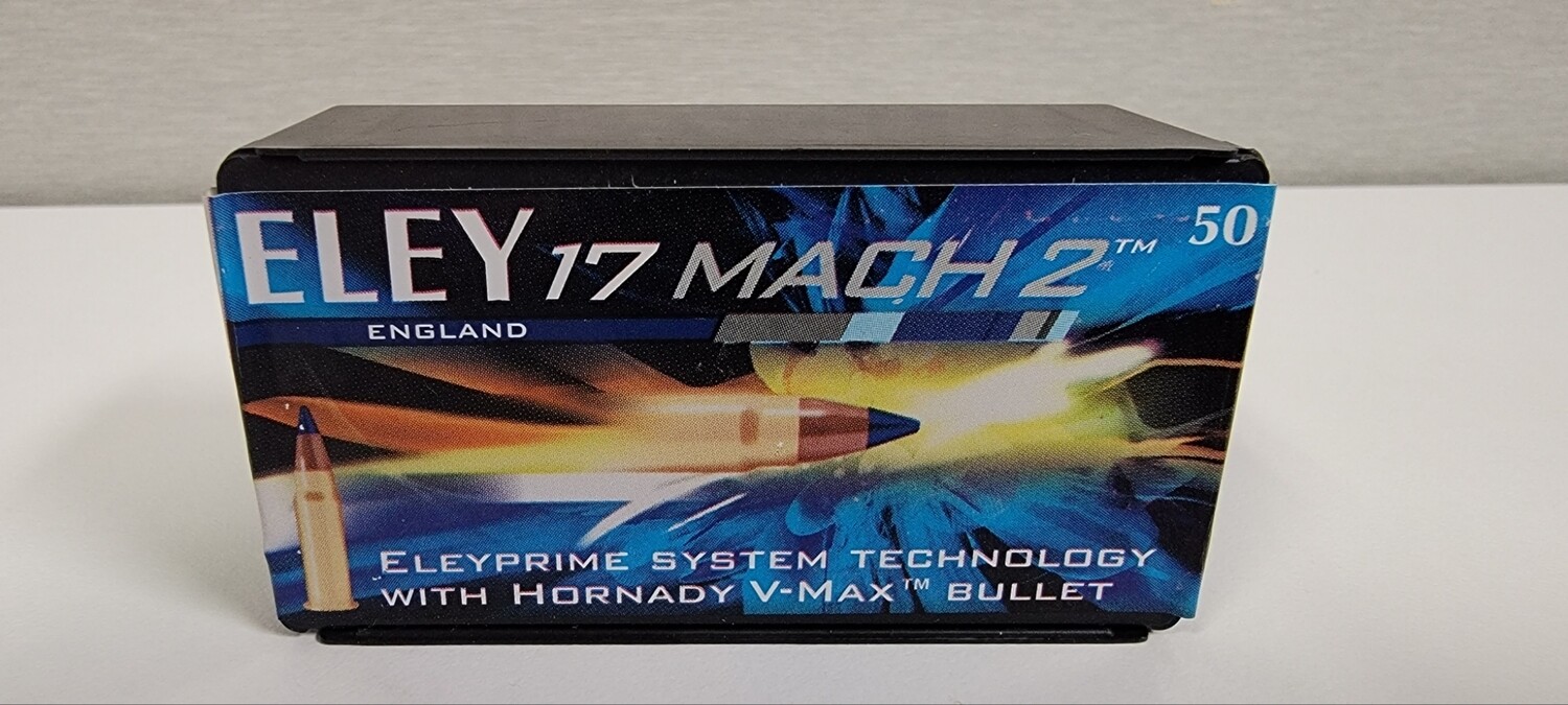 Eley Ammo .17 Hornady Mach 2 17 Grain V-Max Bullet 2100 fps 50 Round Box