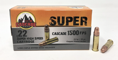 Cascade Cartridge - .22 LR 34 Grain Copper Plated - Hyper Velocity 1500FPS