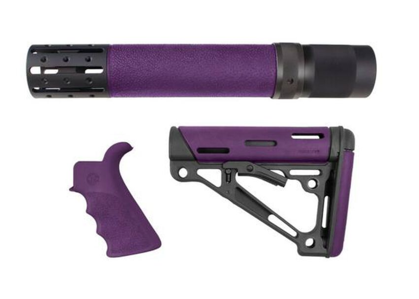 Hogue AR-15 Furniture Kit Free Float Rifle Length Handguard Pistol Grip Collapsible Stock Mil-Spec Buffer Tube Purple 15678