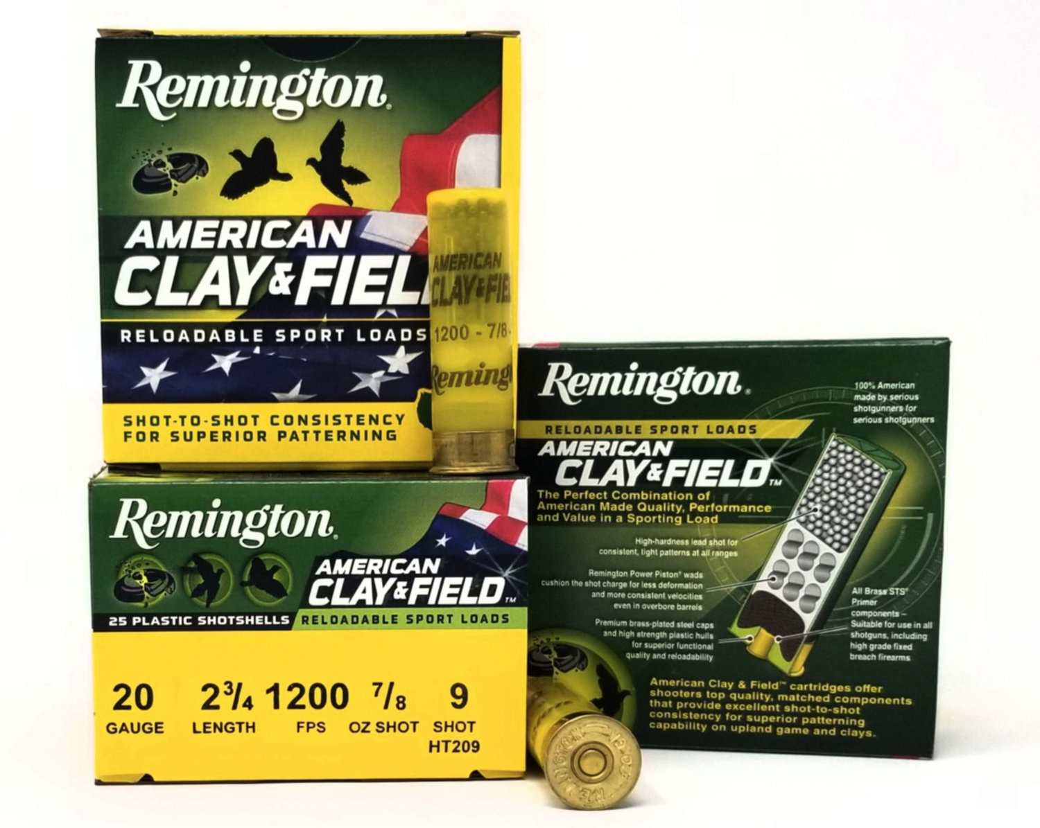 Remington American Clay & Field 20 Gauge Ammunition 2-3/4" Shell #8 Lead Shot 7/8oz 1200fps