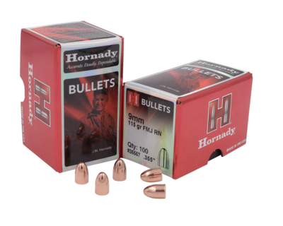 Hornady FMJ RN Bullets 9mm cal. .355 dia. 115 Grain