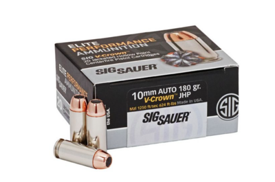 Sig Sauer V-Crown Elite Performance 10mm Auto Jacketed Hollow Point, 180 Grain, 1250 fps, 20 Round Box