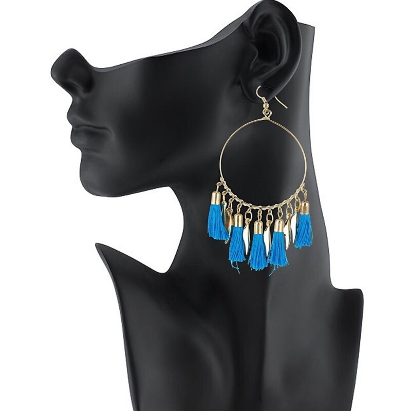 Women&#39;s Alloy Hook Dangler Hanging Tassel Earrings-Blue