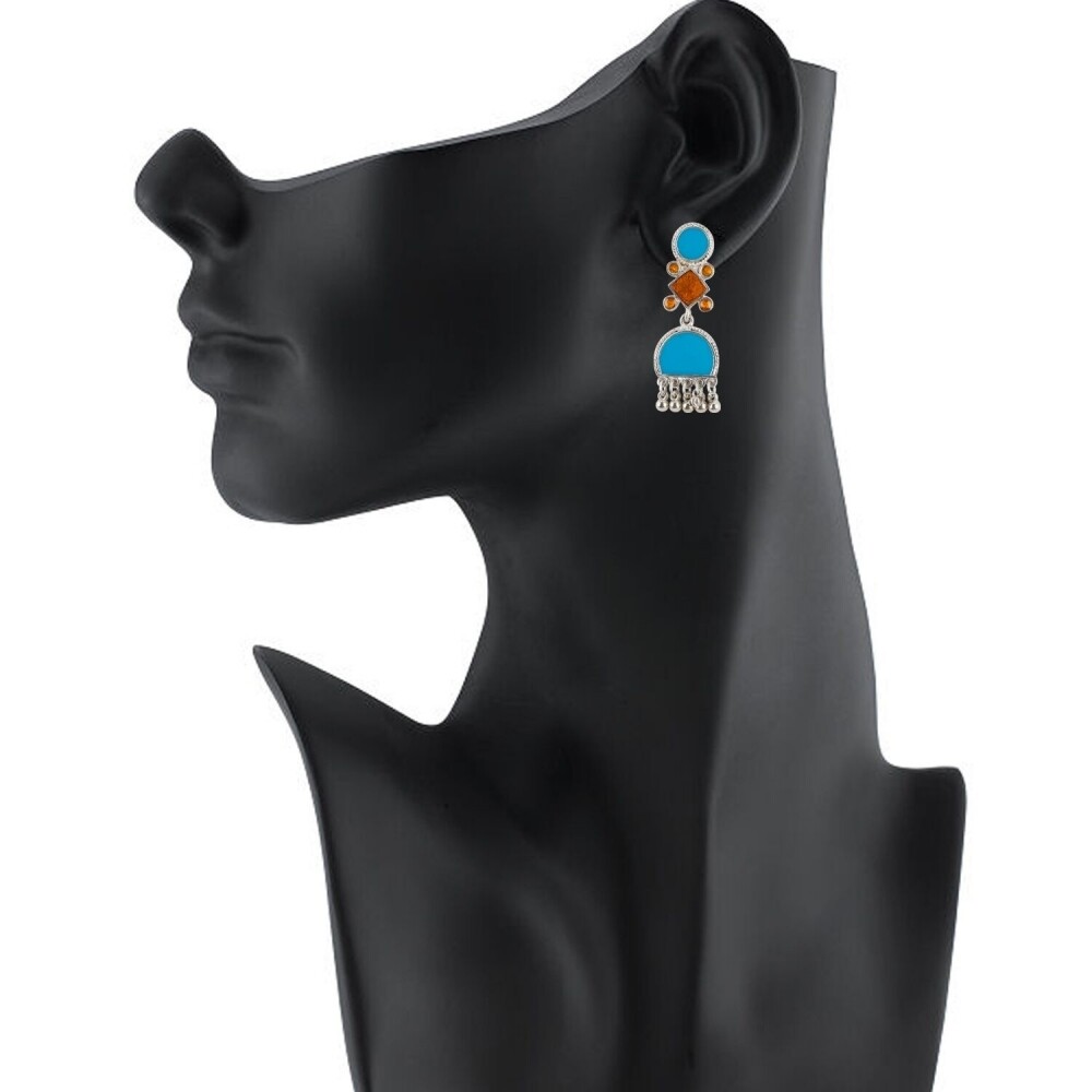 Women&#39;s Alloy, silver Plated Hook Dangler Hanging Earrings-Blue