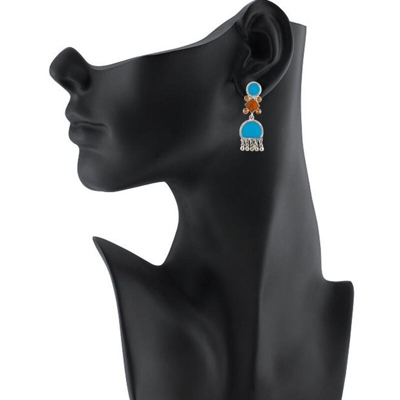 Women&#39;s Alloy, silver Plated Hook Dangler Hanging Earrings-Blue