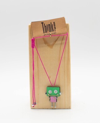 ​Wood laser-cut robot pendant. Handmade pendant necklace