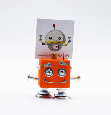 Portafoto da tavolo robot arancione. Bomboniera, segnaposto fatto a mano